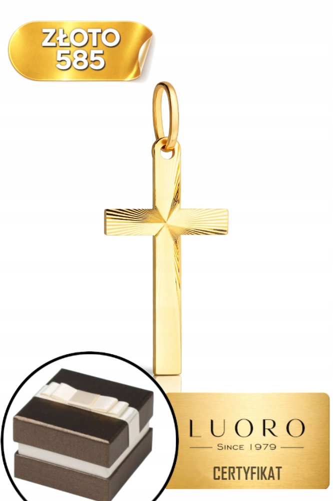 Zlatý Křížek 585 14K Diamantový Jemný Žlutý 1,7 CM