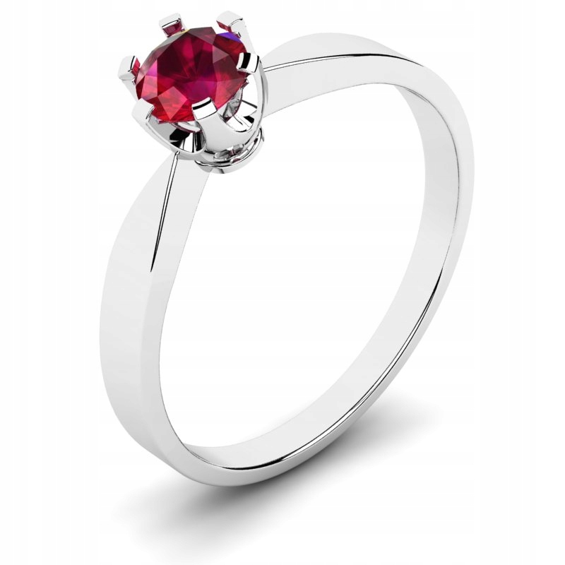 

Pierścionek Z Białego Złota Czerwona Cyrkonia 5MM