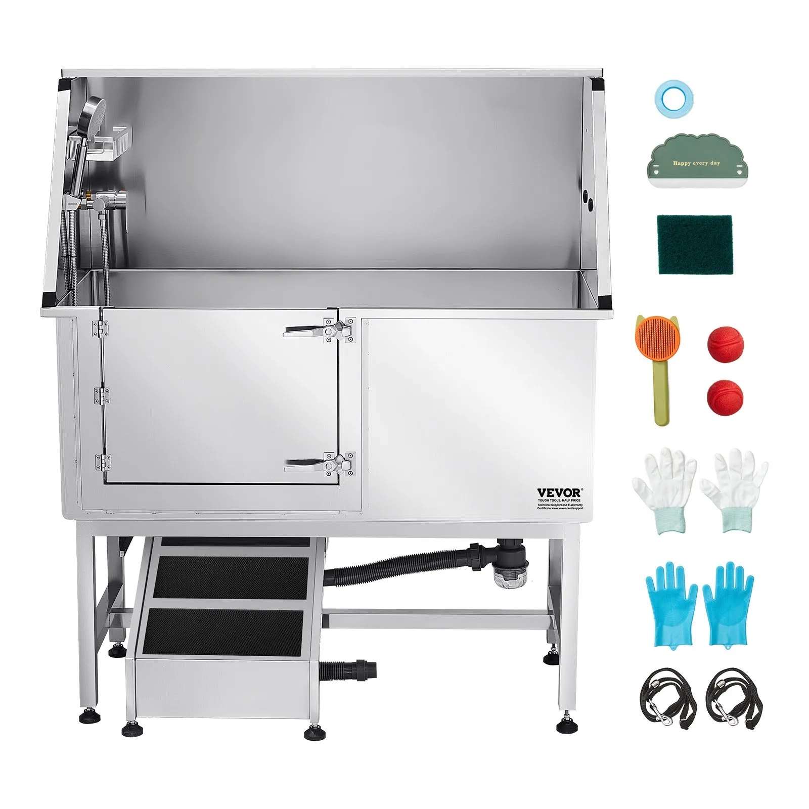 Levně Groomerská vana 127 cm nerezová ocel rampa filtr sprcha dveře levé