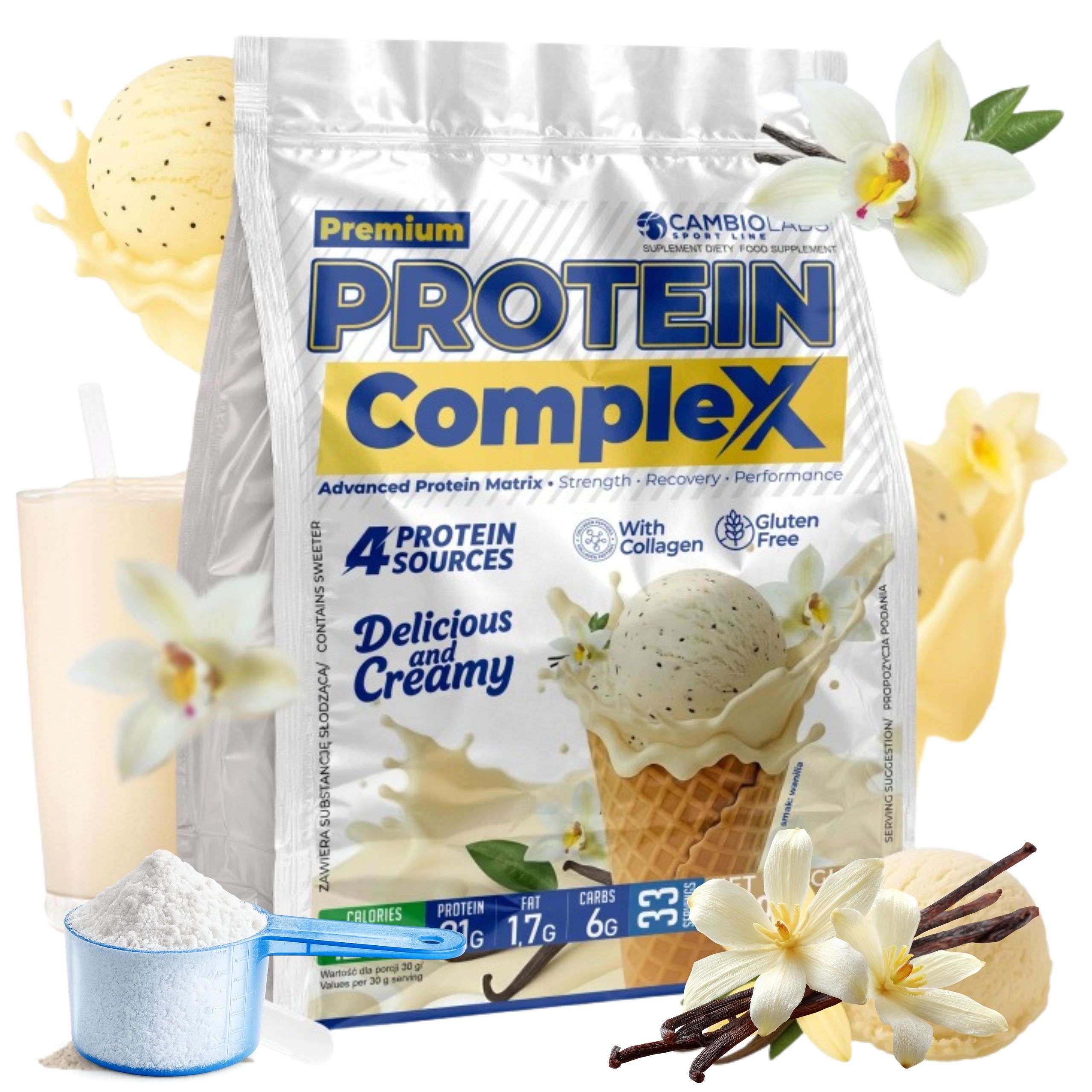 Mix bílkovin Syrovátkový Protein s kolagenem Albumin Protein Complex Vanilka