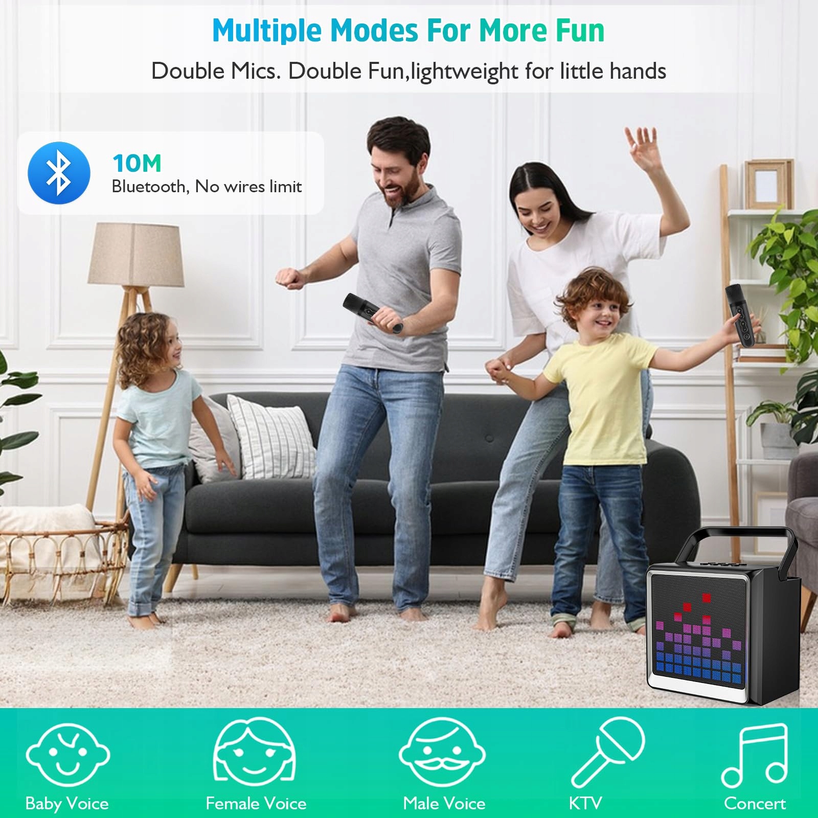 LSMOEO: Portable karaoke dla dzieci i dorosłych z mikrofonami LED — miniatura 7