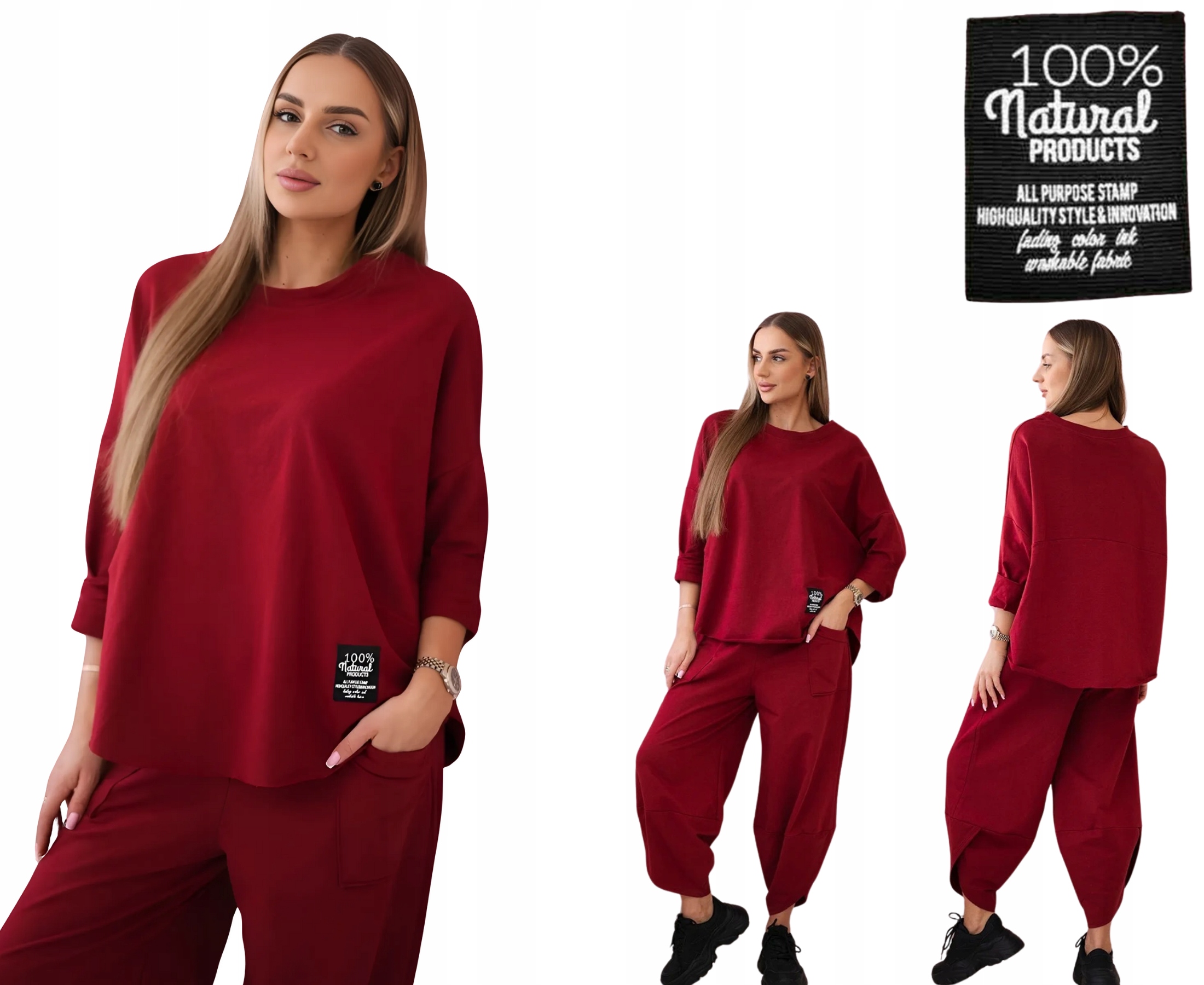 Bordó bavlněný dámský komplet: oversize mikina a kalhoty