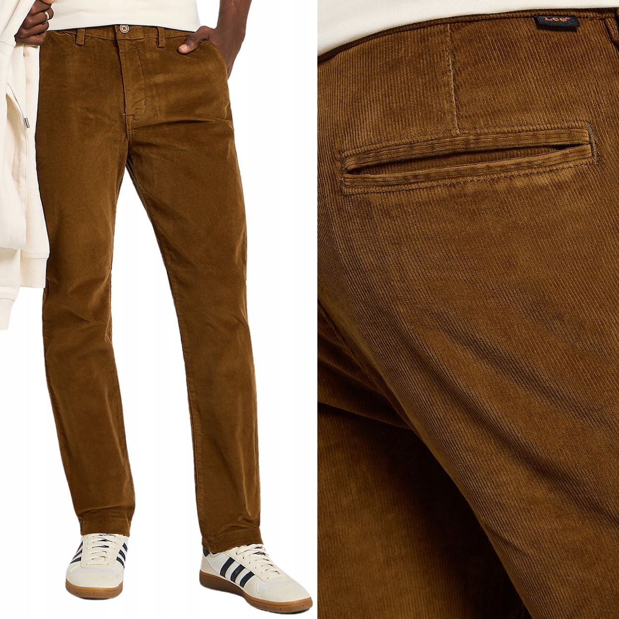 Lee Slim Chino Brown hnědé manšestrové kalhoty zúžené chinosy W38 L34