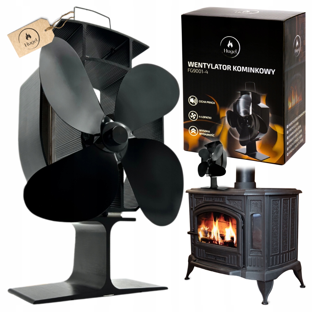 Termoelektrický krbový ventilátor s rozvaděčem teplého vzduchu, silný