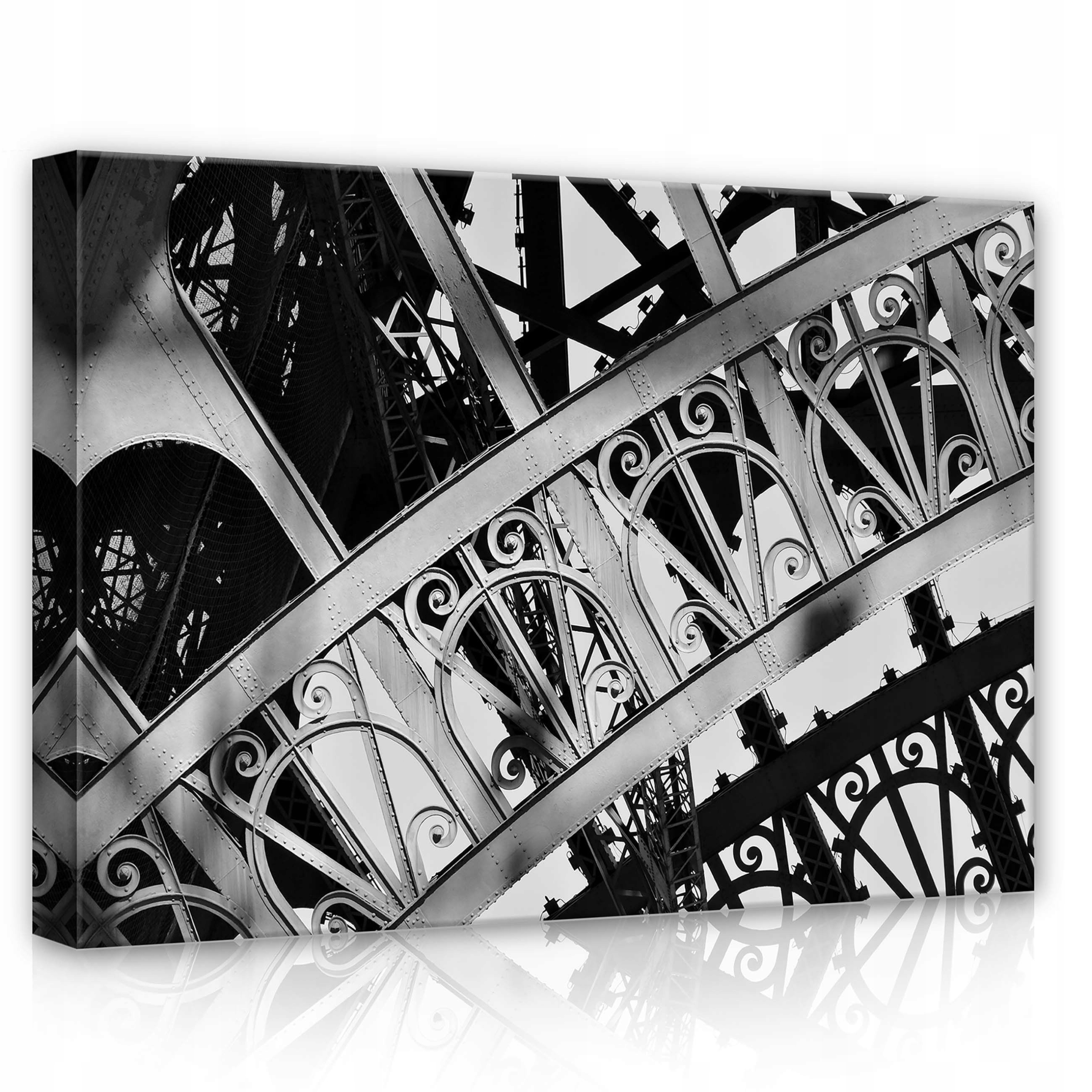 Obraz 70x50 Eiffelova věž kovová konstrukce černá a bílá ažurová geometrie