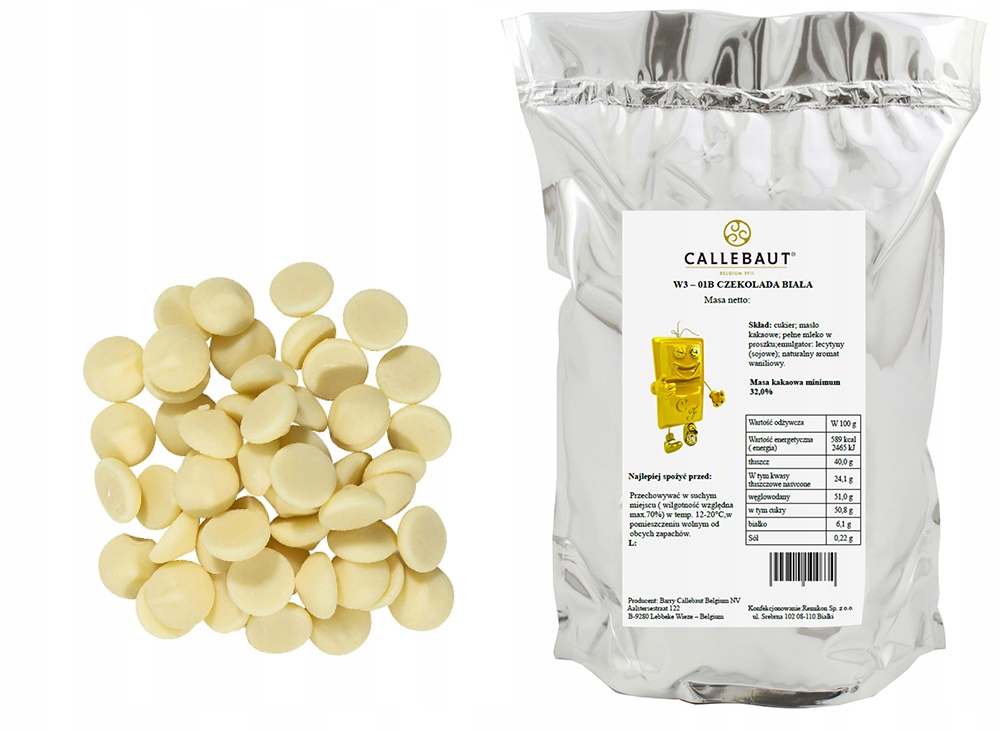 Czekolada biała w kaletkach Callebaut W3 Velvet dropsy 32% kakao 2,5 kg