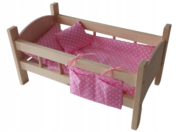 ŁÓŻECZKO DREWNIANE dla lalek +POŚCIEL 5 elementów