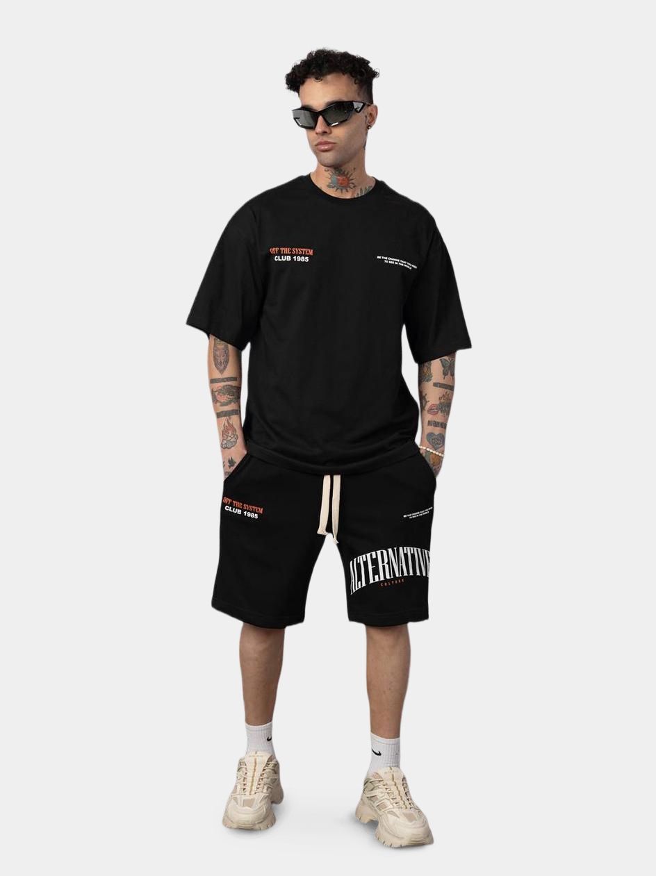 Sada krátkých Kraťasy a pánské tričko Černá Teplákovka Komplet Alternative S