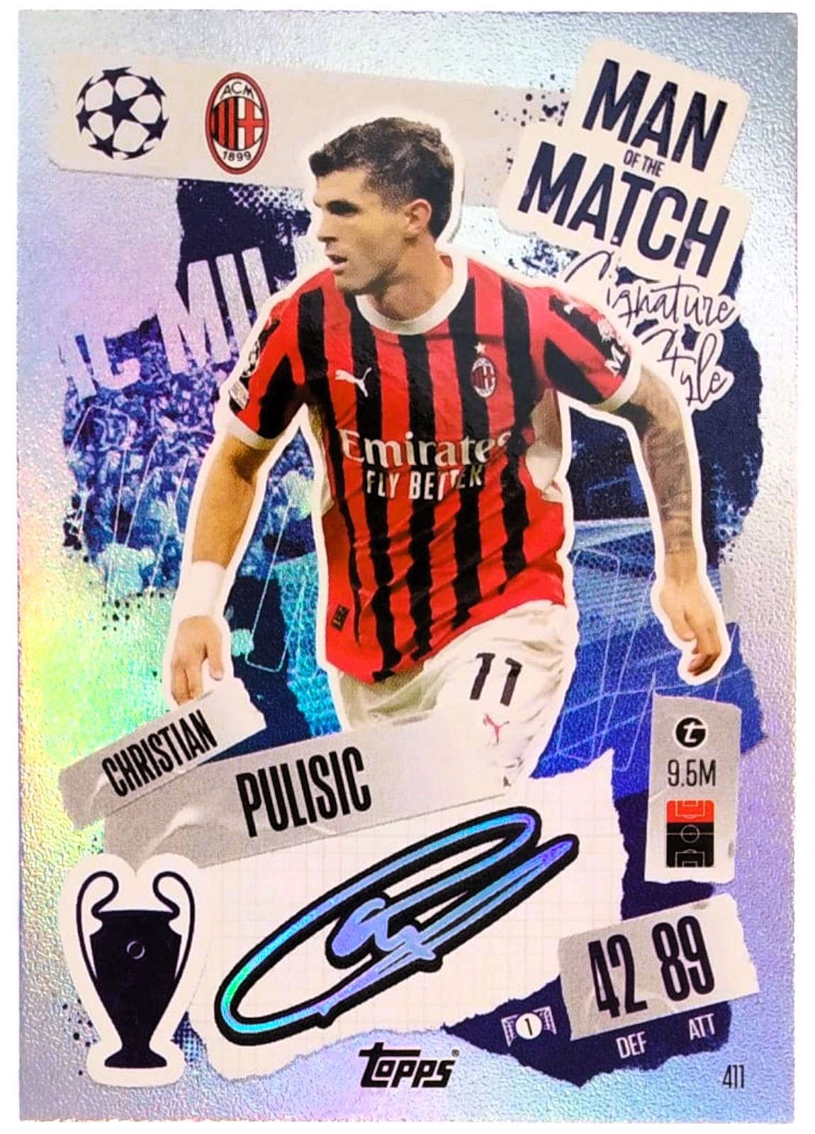Topps Match Attax 2024-2025 Man Of The Match 411 Christian Pulisic Ac Milan