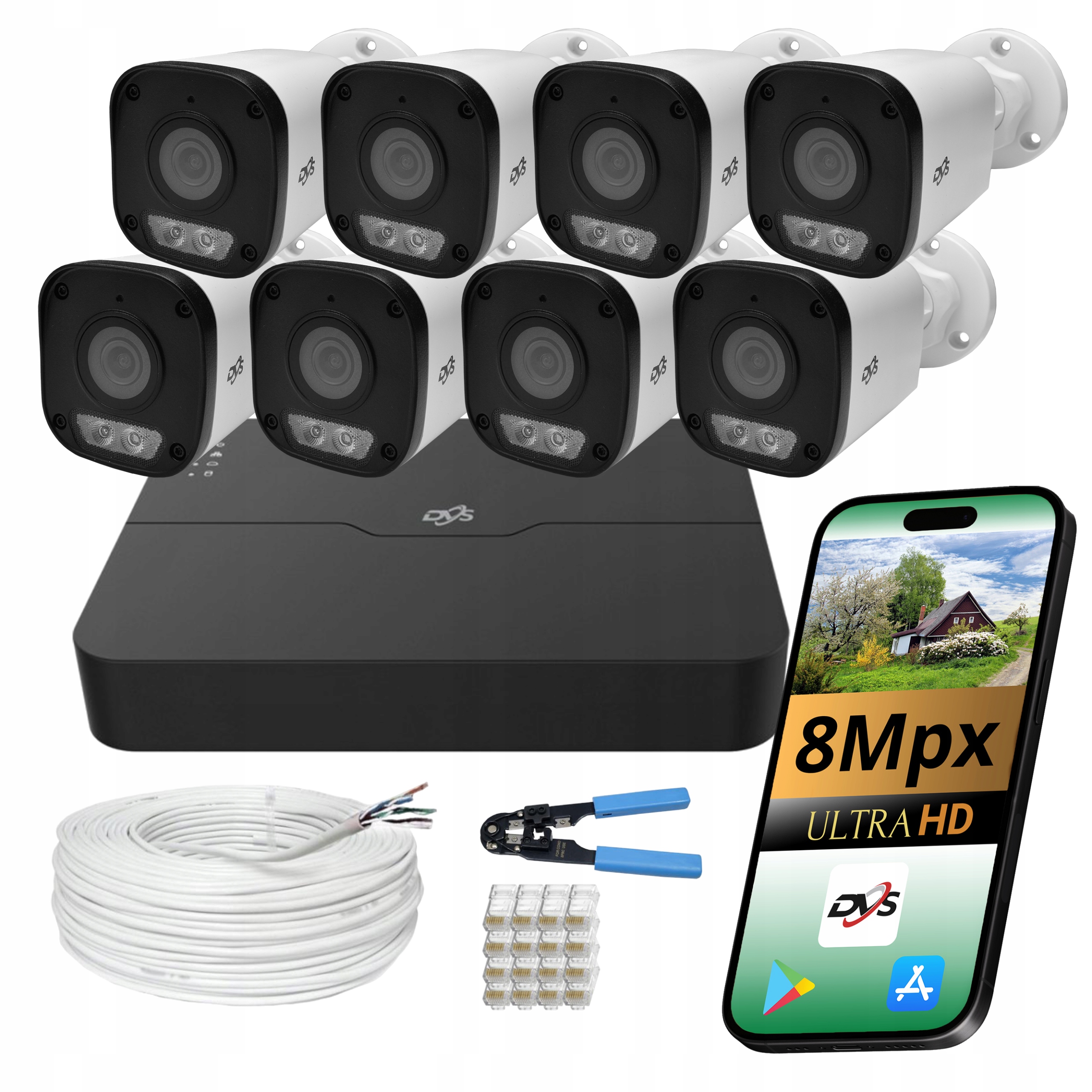 8 Kamer Pro Monitorování Domu Sada Ip Kamera PoE Hybridní Bílá Tubová Dvs