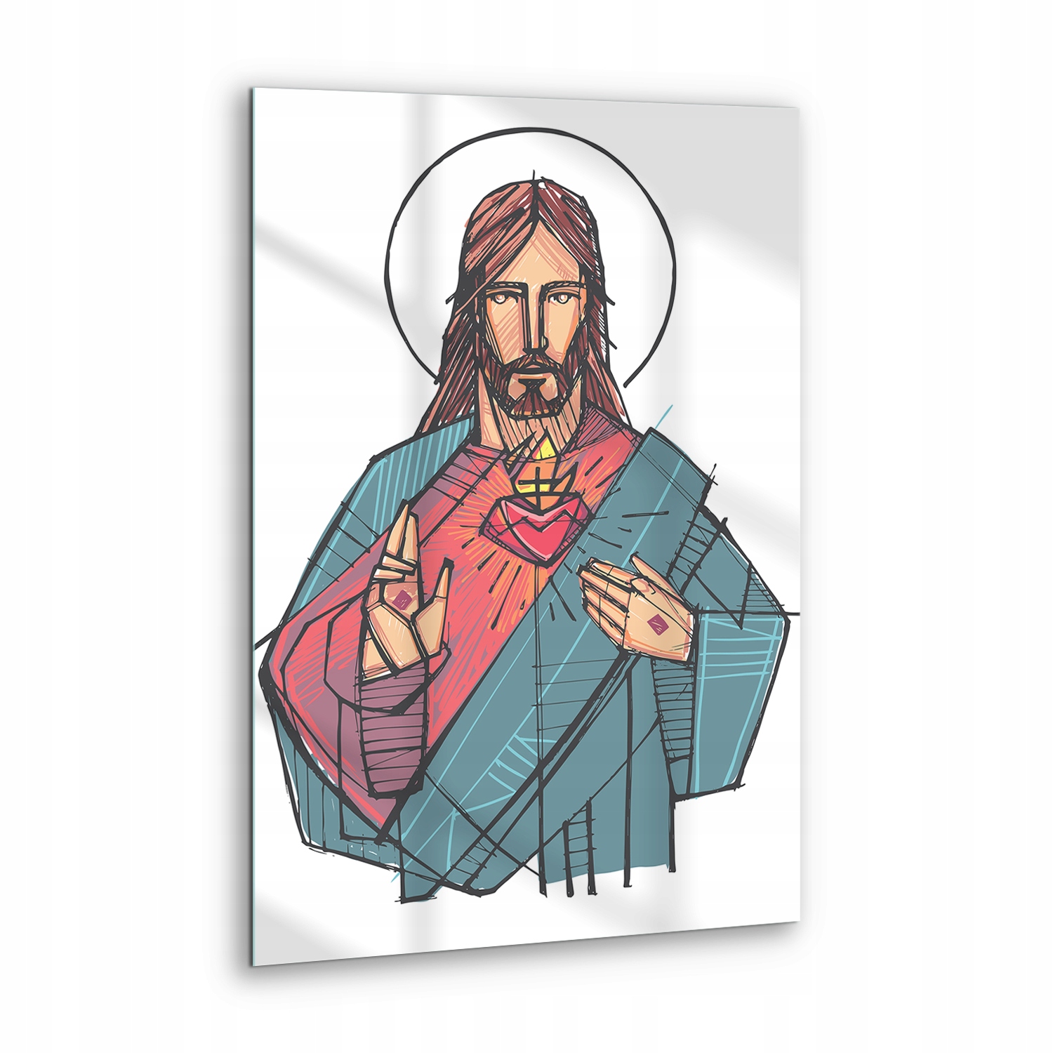 Obraz Tvrzený Sklo Srdce Ježíše Line Art