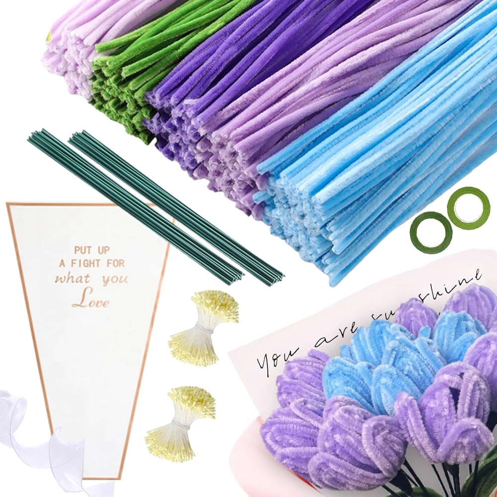 Kreativní Drátky Floristické 500KS Šenilové Ozdobné Plyšové Drátky