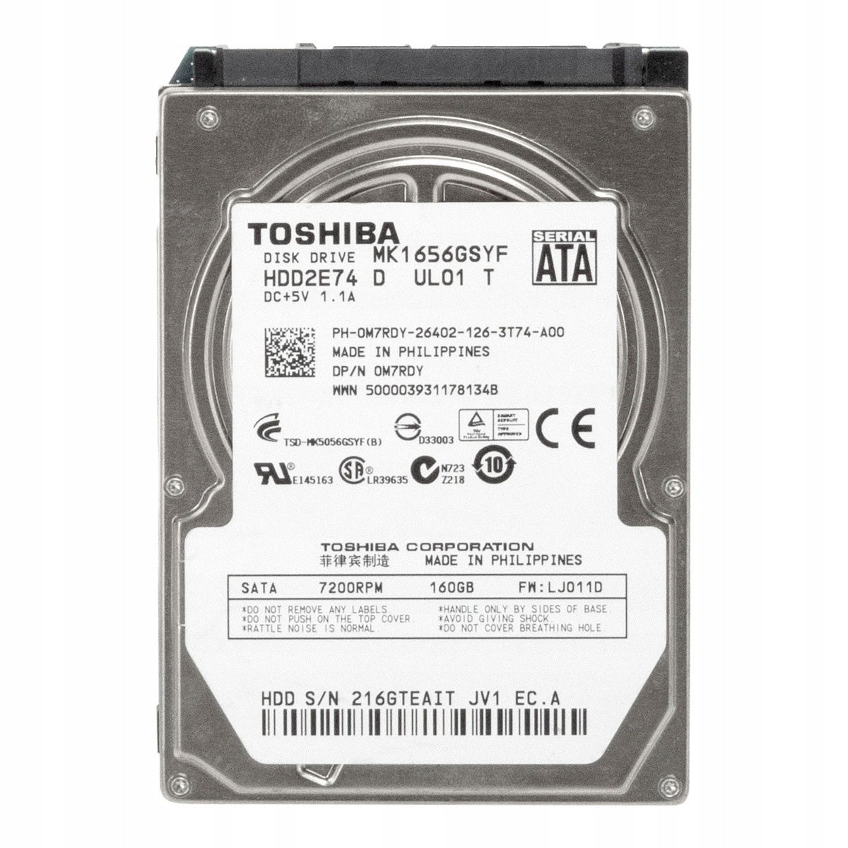 Dell 0M7RDY 160GB 7.2K 16MB Sata II 2.5'' MK1656GSYF