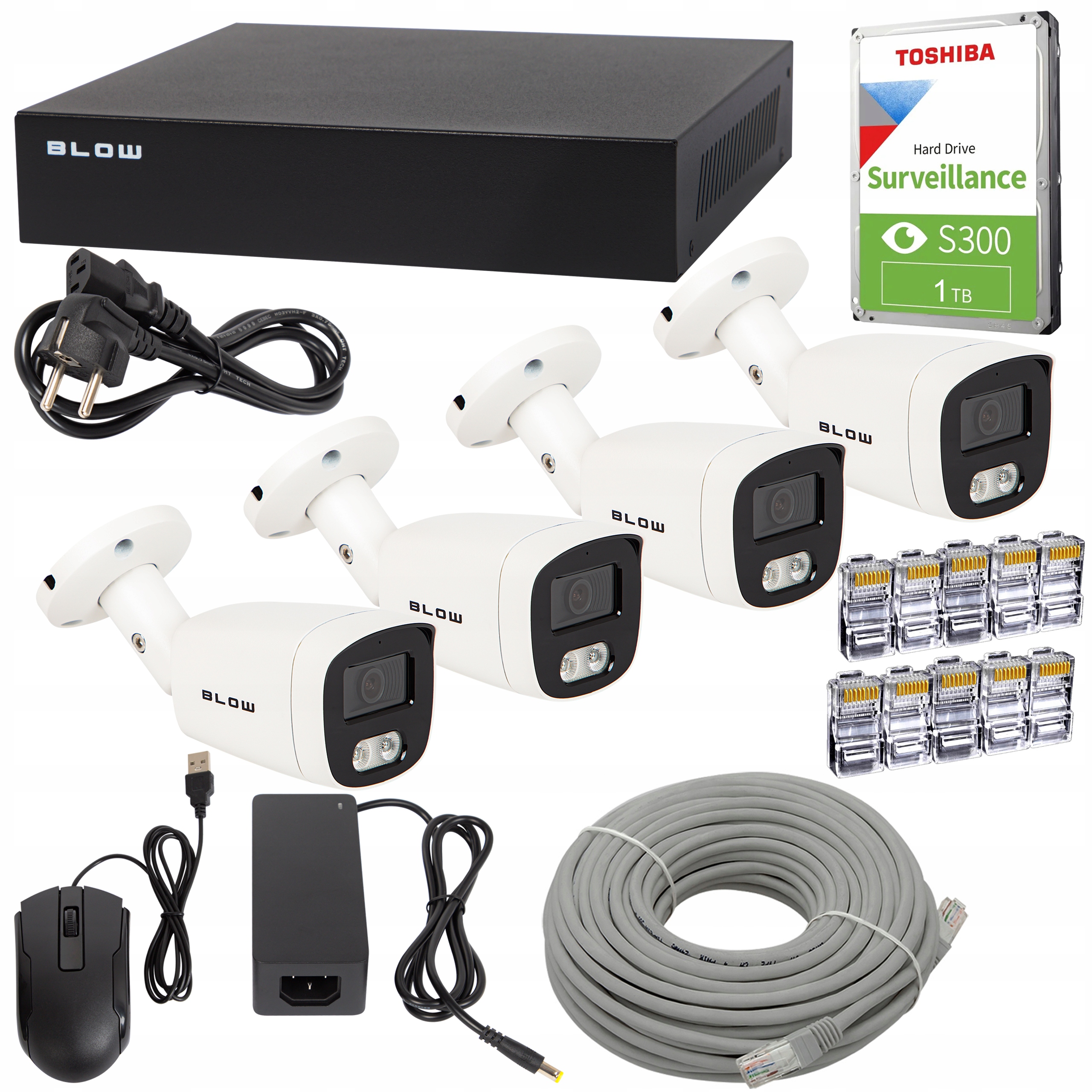 Monitorovací Set PoE 4x5MP 1TB 4 Tubové Kamery 5MP Disk 1TB Skrutka Zástrčky