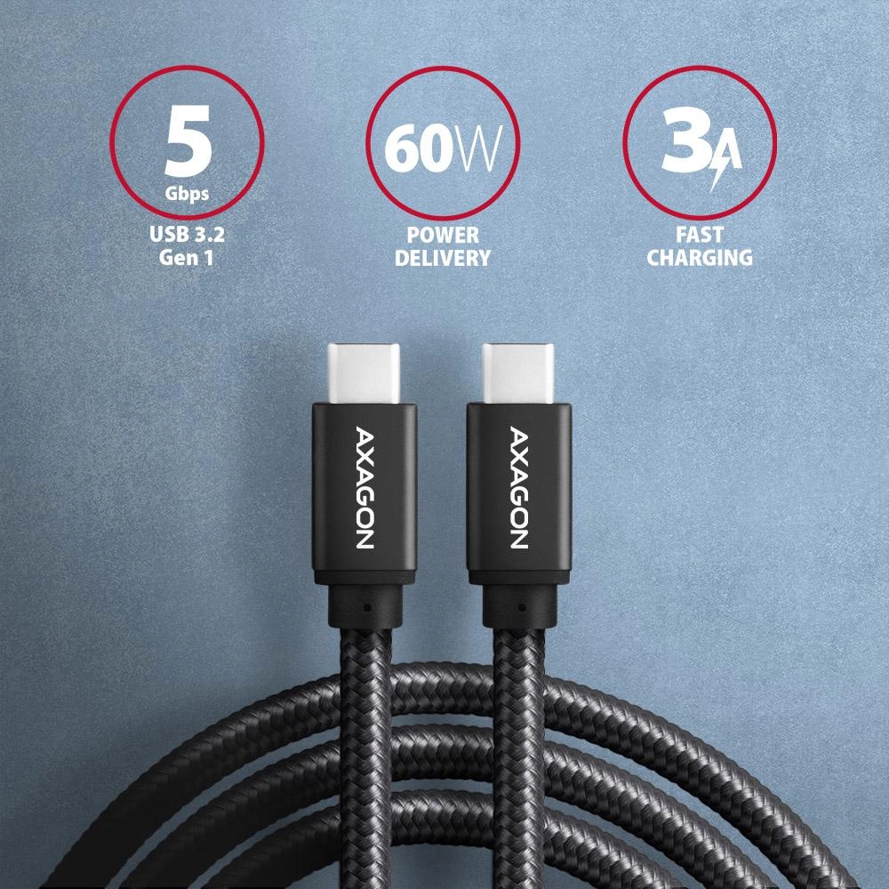 Kabel USB-C 3.2 Gen 1m, PD 60W czarny Axagon Kod producenta BUCM3-CM10AB