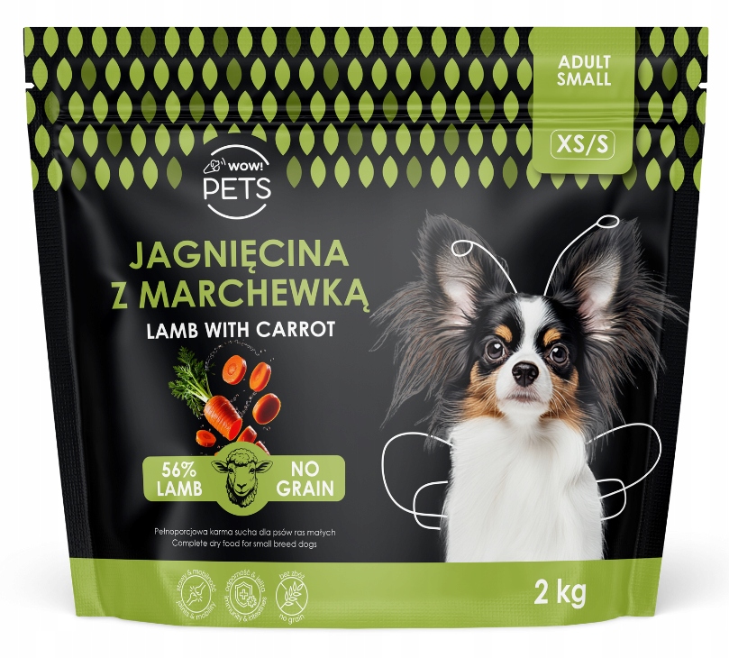 WOWPets Bez obilovin, Monoproteinové jehněčí maso 2kg Krmivo Dospělý pes plemeno Xs/s