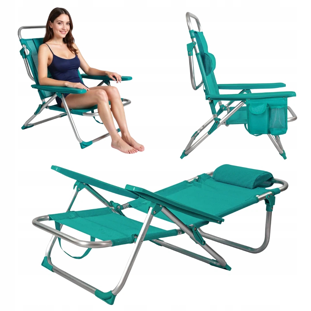 Leżak krzesło turystyczne 2w1 turkusowe kieszeń zagłówek Captain Mike