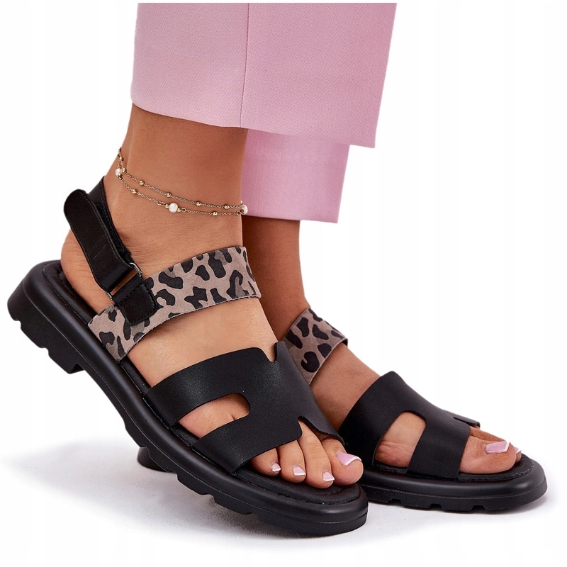 Dámské Sandály Přírodní Kůže Plochý Podpatek Suchý Zip Vinceza 66780 Černá 39