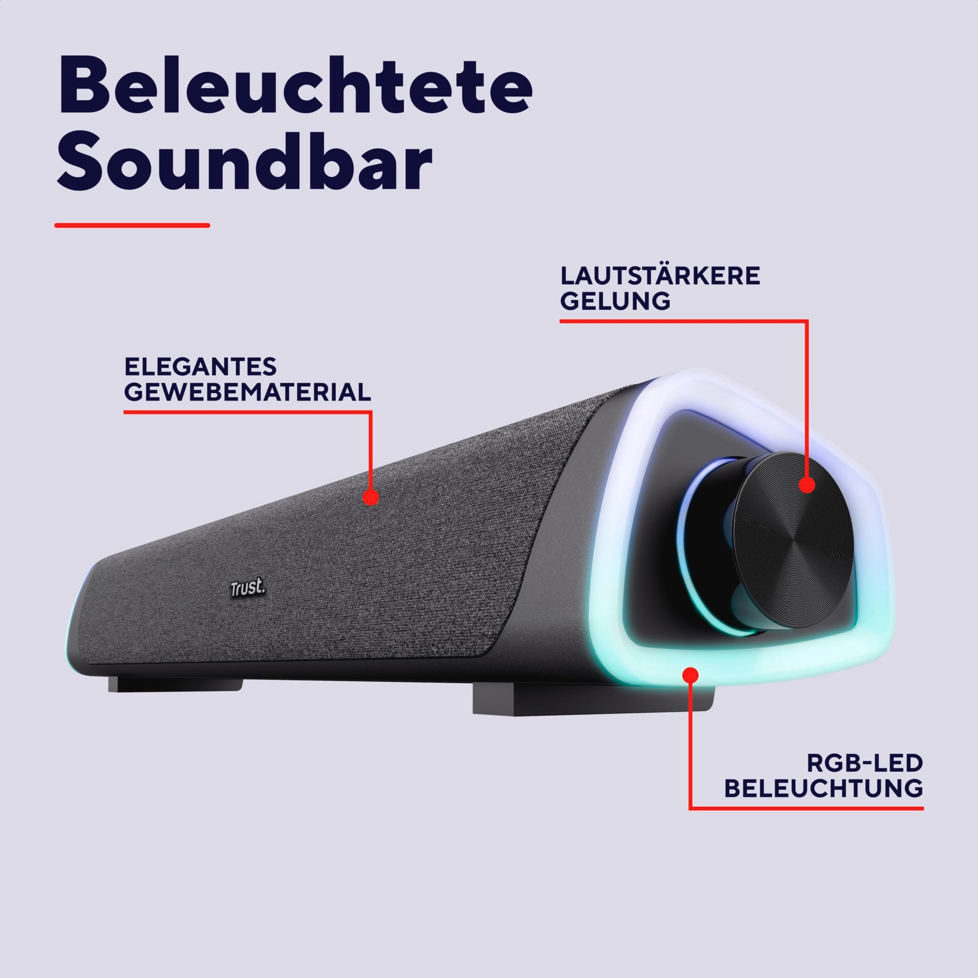 TRUST Liro Soundbar Głośniki PC 12W RGB LED USB AUX Do Komputera Laptopa TV — miniatura 2