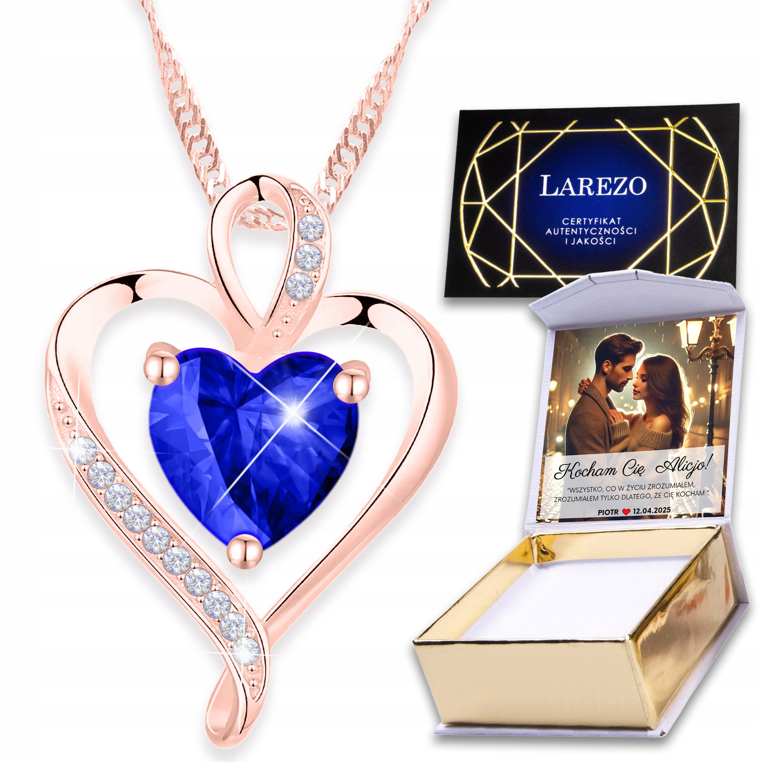 Pozlacený náhrdelník s modrým křišťálovým srdcem Love Zirkon