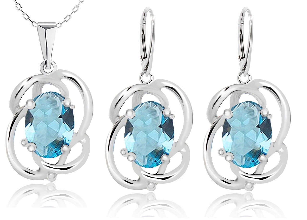 

Srebrny Komplet Biżuterii Z Niebieskimi Cyrkoniami