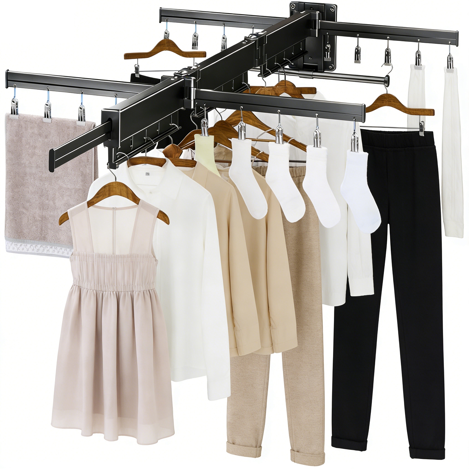 Levně Černý Nástěnný Věšák Na Sušení Prádla Balkon Koupelna Prádelna