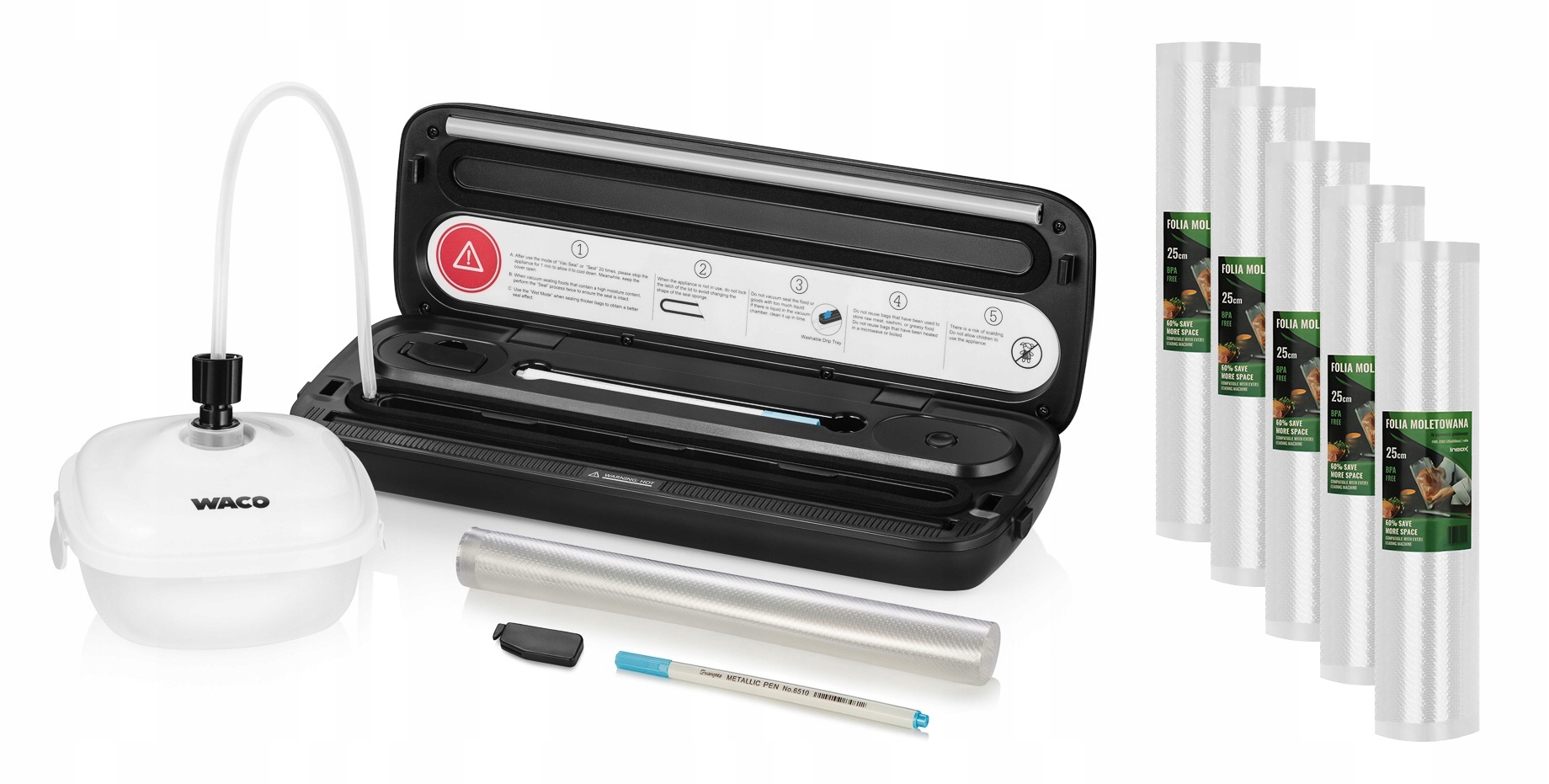 Vakuová Svářečka Potravin 5x Rolka Fólie 25x500 cm Ineox