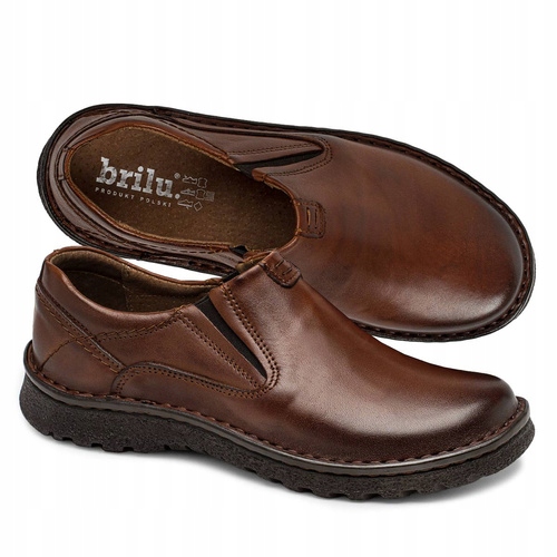 Brilu Polskie Męskie Skórzane Półbuty Wkładane Tęgie Bruno Brązowe 42