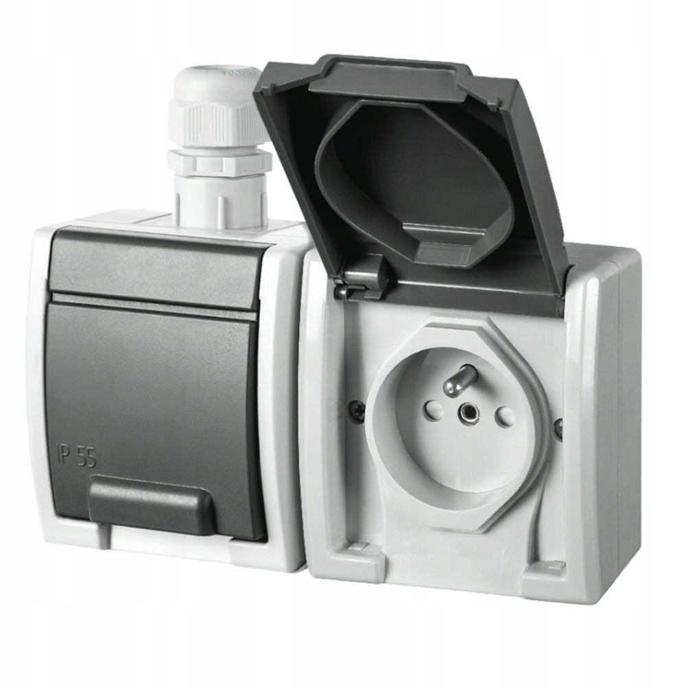 AQUANT GNIAZDO PODWÓJNE N/T IP65 SZARE 1242-65