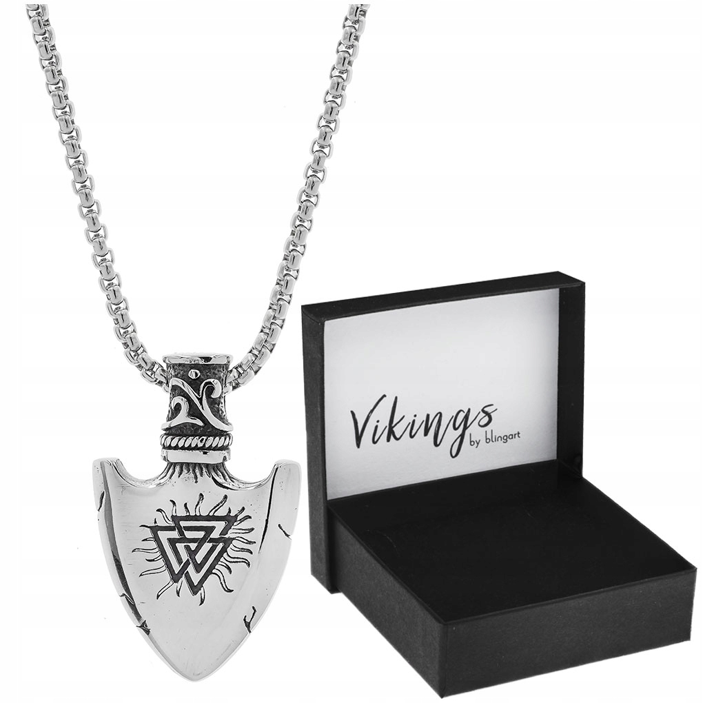 Naszyjnik męski łańcuszek z ZAWIESZKĄ VALKNUT kostka VIKINGS stal 316L