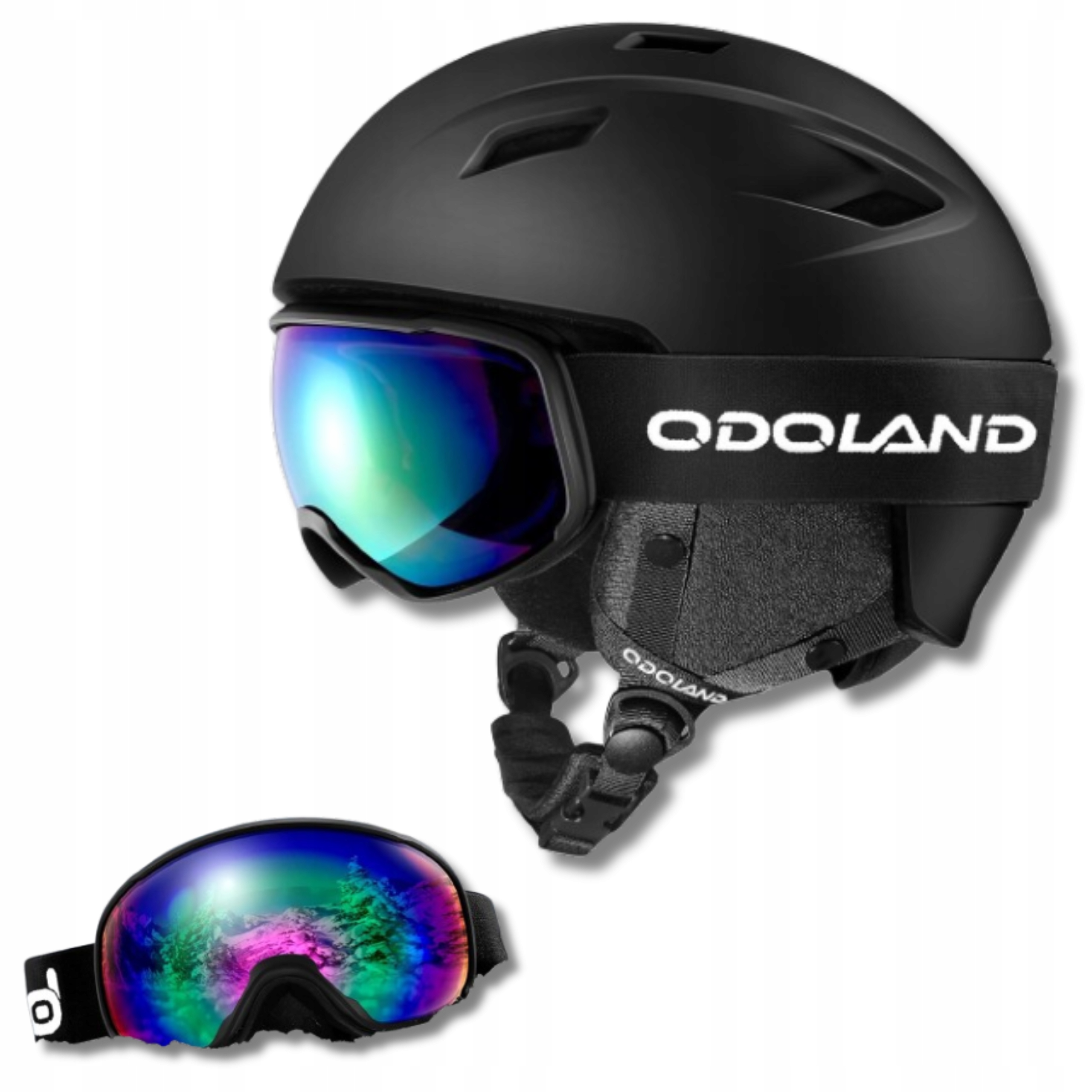 Zestaw Odoland Kask Narciarski Gogle UV400 Snowboard Narty Czarny Rozmiar S