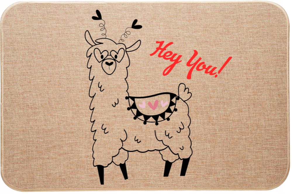 Vstupní Lněná Stěračka s vtipným potiskem Lama Hey You!