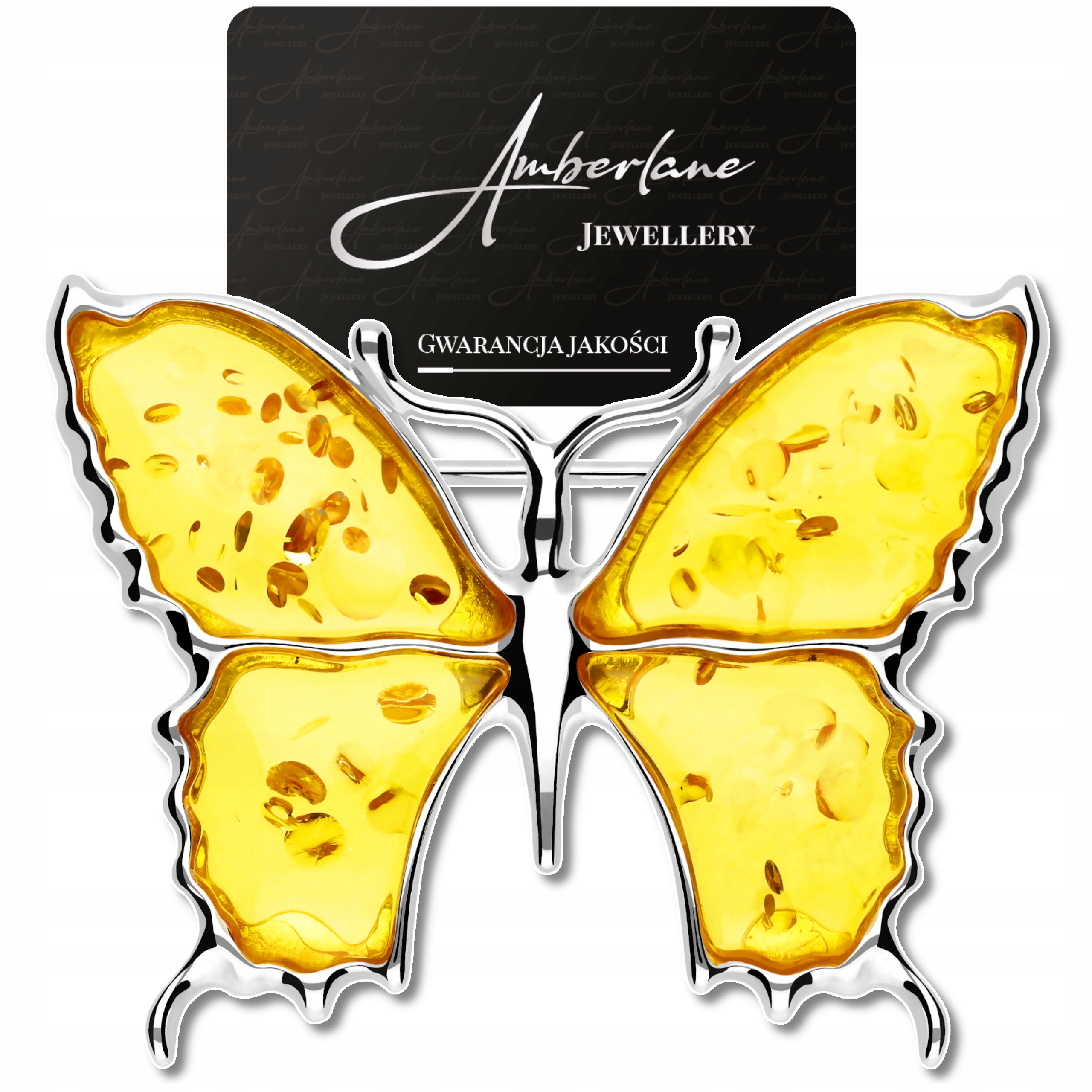 Stříbrná Brož Motýl s přírodním citronovým Jantarem *stříbro 925*