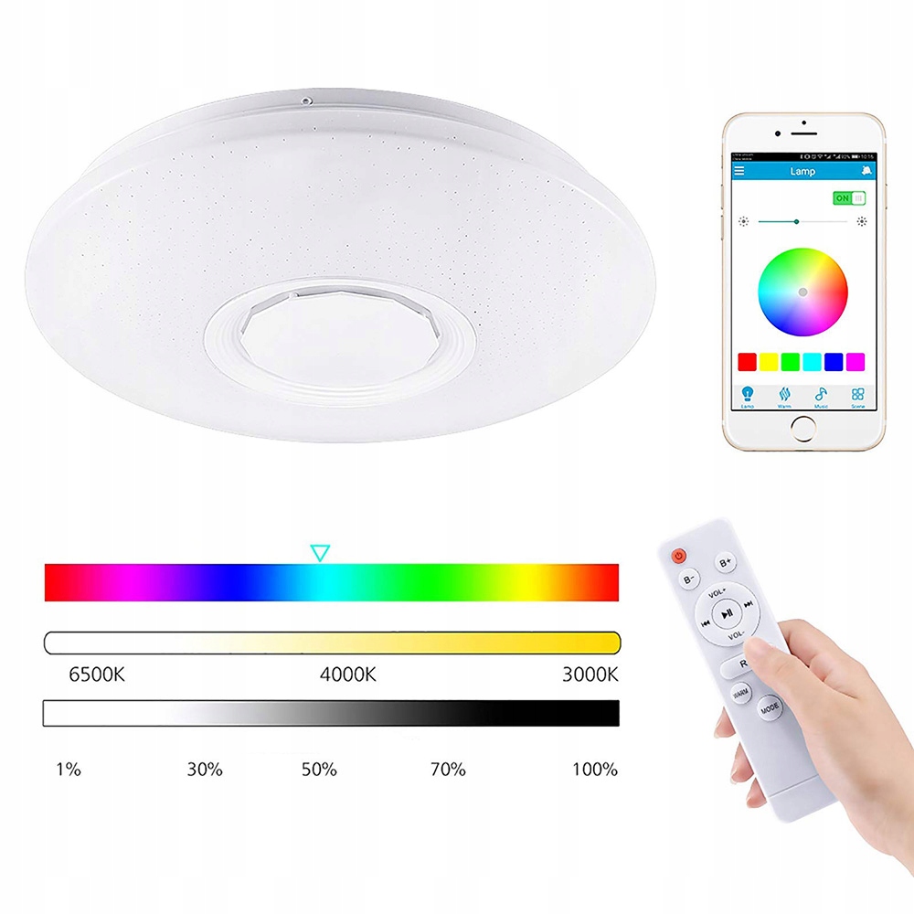 Lampa stropní svítidlo Led Rgb Barevný Bluetooth reproduktor dálkové ovládání
