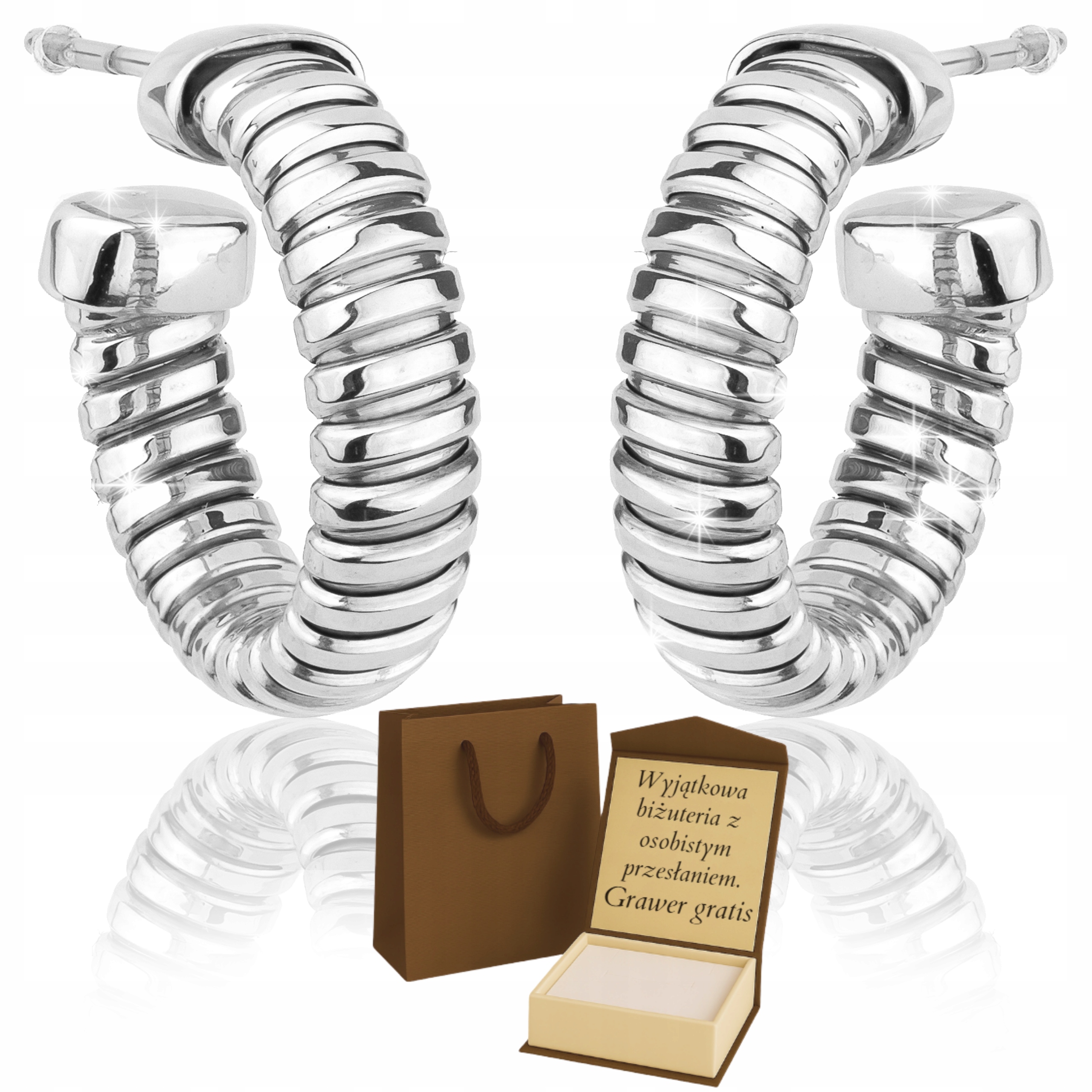 Stříbrné Náušnice Dámské Rýhované Půlkruhy Pr 925/ 585 Gravírování Rhodiované