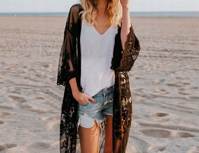 Czarne PAREO koronka PLAŻOWA narzutka LETNIA boho Rodzaj pareo
