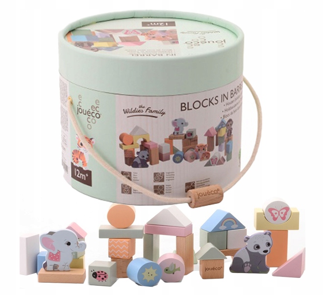 

Joueco Drewniane pastelowe klocki w wiaderku 50 el