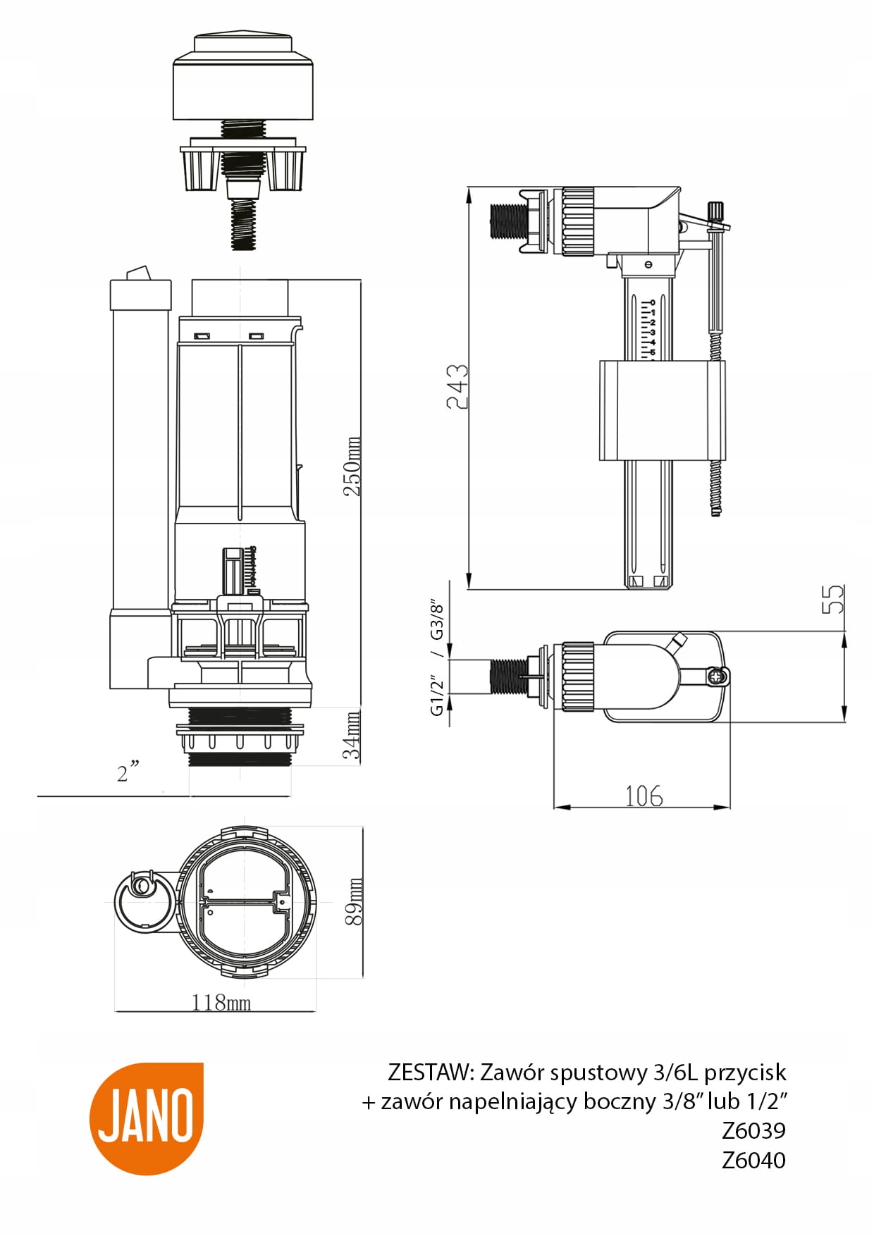 ZAWÓR NAPEŁNIAJĄCY 3/8" + ZAWÓR SPUSTOWY 3/6"L PRZYCISK USZCZELKA I ŚRUBY Kod producenta 695