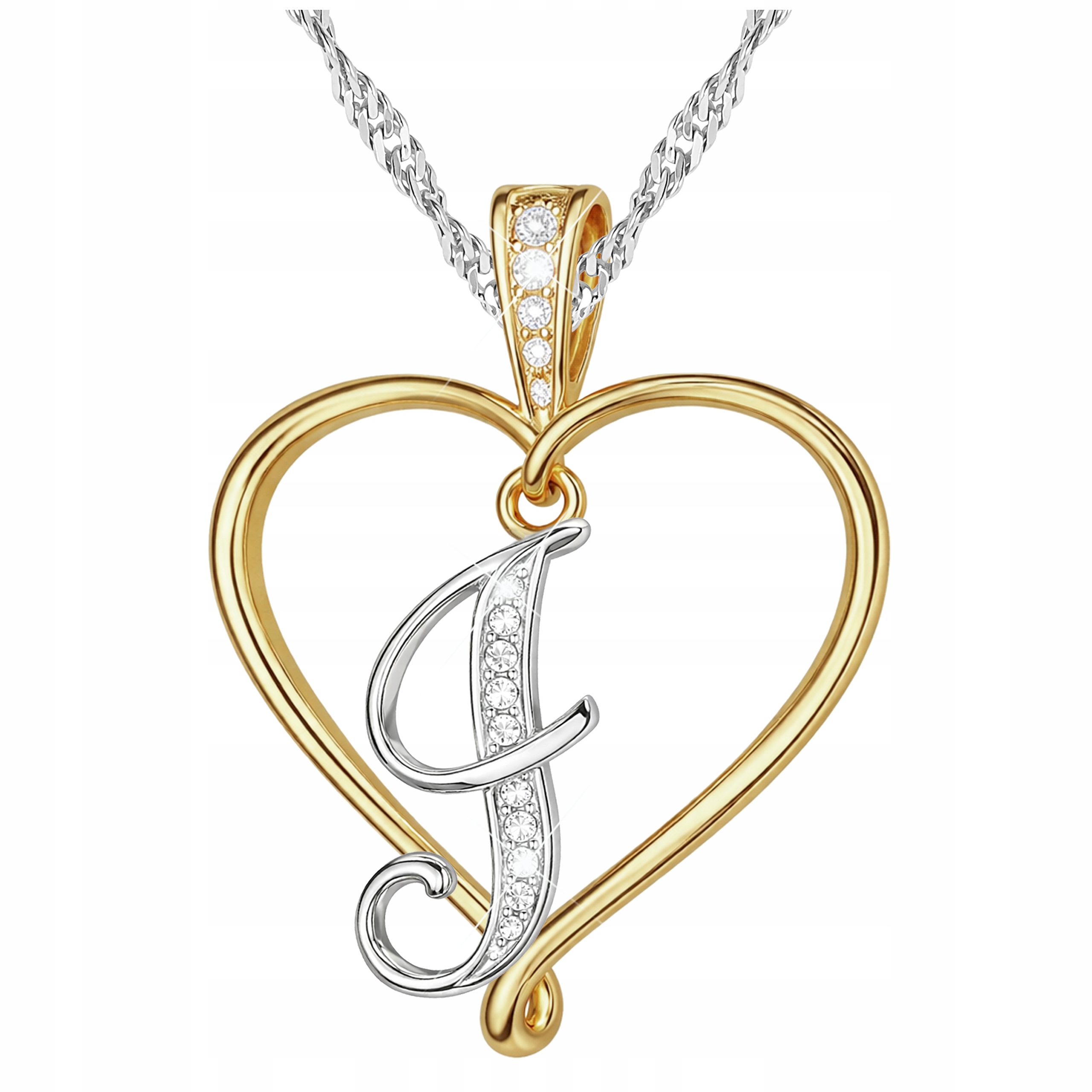 Stříbrný náhrdelník Písmeno Iniciál J Srdce Bílé Zirkony Stříbro 925