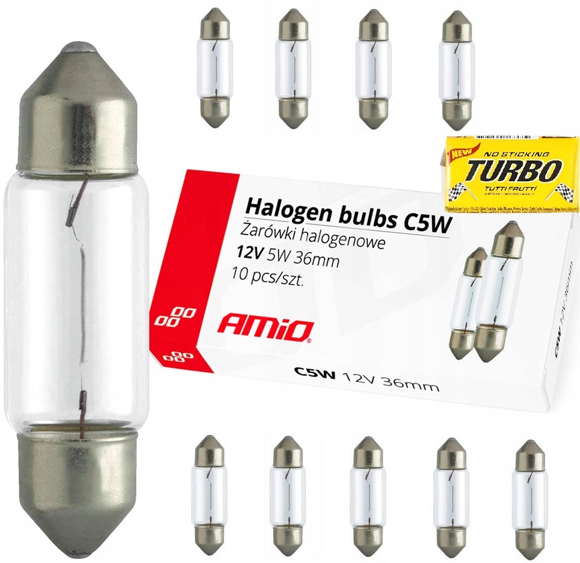 Żarówki halogenowe C5W Rurka rurkowe szklane 36mm do samochodu 12V *10SZT.*