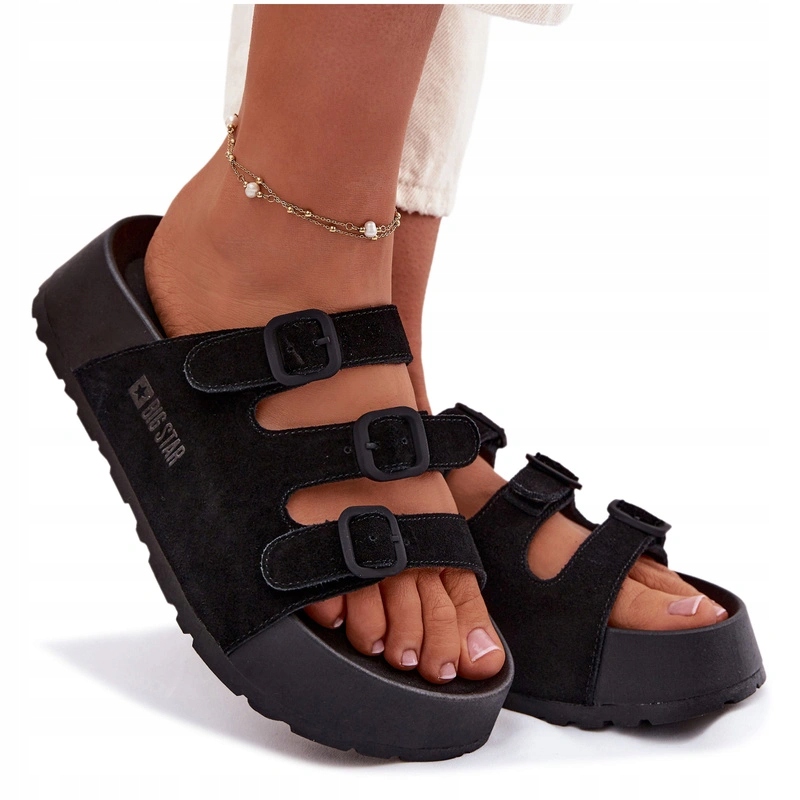 Nazouváky Big Star Masivní Platforma Pásky Spony Semiš Černé 40