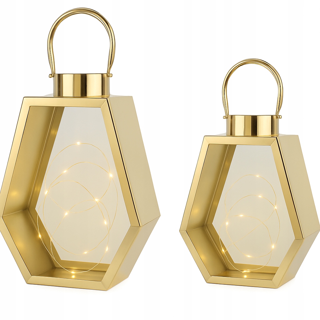 Sada 2 zlatých lucerniček Glamour 35 cm, 28 cm, zlaté lucerny jako dárek