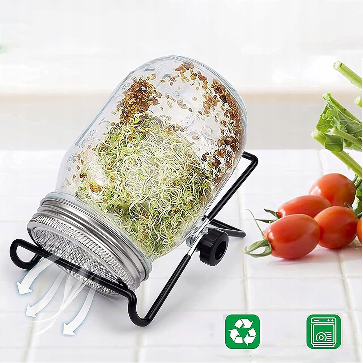 2 X KIEŁKOWNICA SZKLANA SŁOIKI Z PODSTAWKĄ DO DOMOWEJ UPRAWY KIEŁKÓW 1L Marka Bedee