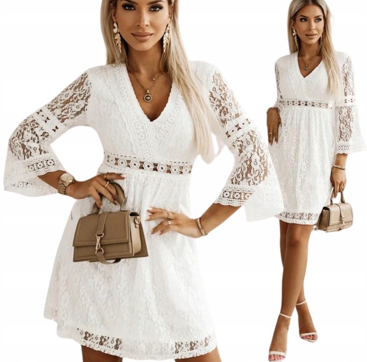 Sukienka damska letnia koronkowa zwiewna na komunie chrzciny