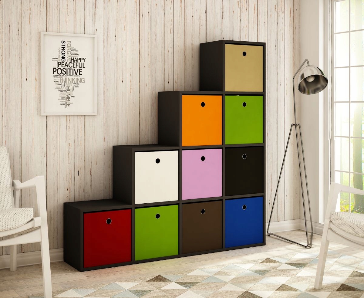 NOWOCZESNY REGAŁ SCHODKOWY NA KSIĄŻKI, ZABAWKI, BIAŁY, CZARNY, DĄB SONOMA Kod producenta REGAŁ SCHODKOWY