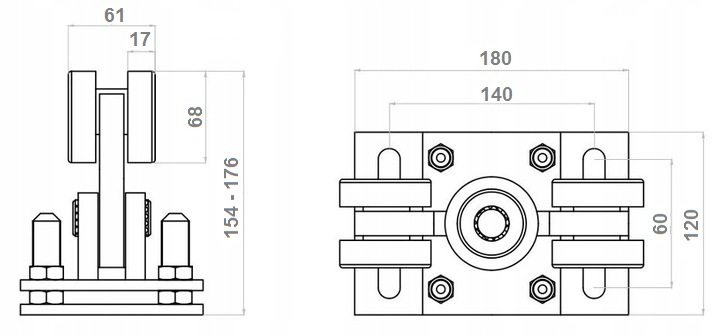 SET OF SELF-ALIGNING GATE TROLLEYS 80x80 ROLLERS SLIDING GATE TROLLEYS Brand WDB