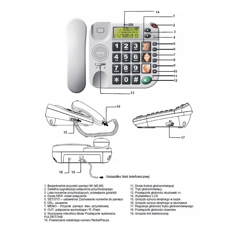 TELEFON STACJONARNY DLA SENIORA KXT481 PILOT SOS Marka Maxcom