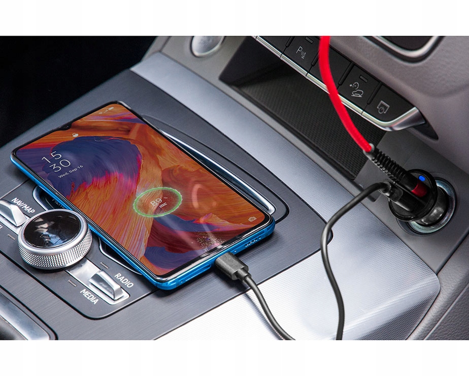 ŁADOWARKA DO ŁADOWANIA TELEFONU SAMOCHODOWA Z USB PODWÓJNYM I KABLEM USB-C Złącza USB typ C USB