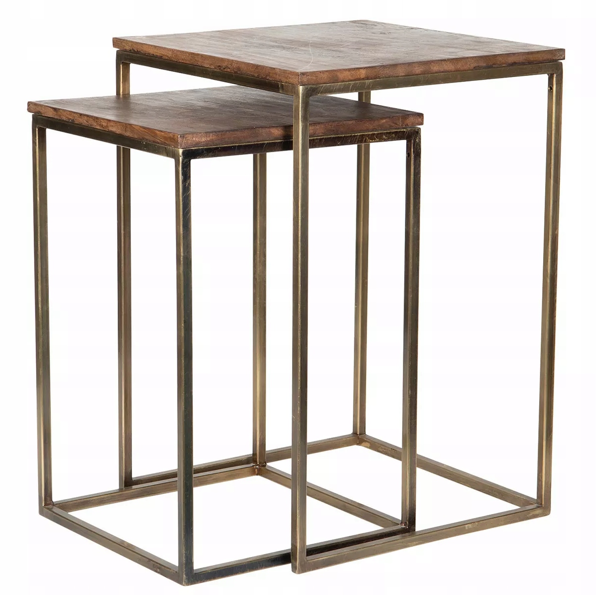 Konferenčný Stolík Loft zlatý drevený bočný nočný na balkón ku káve 2 ks