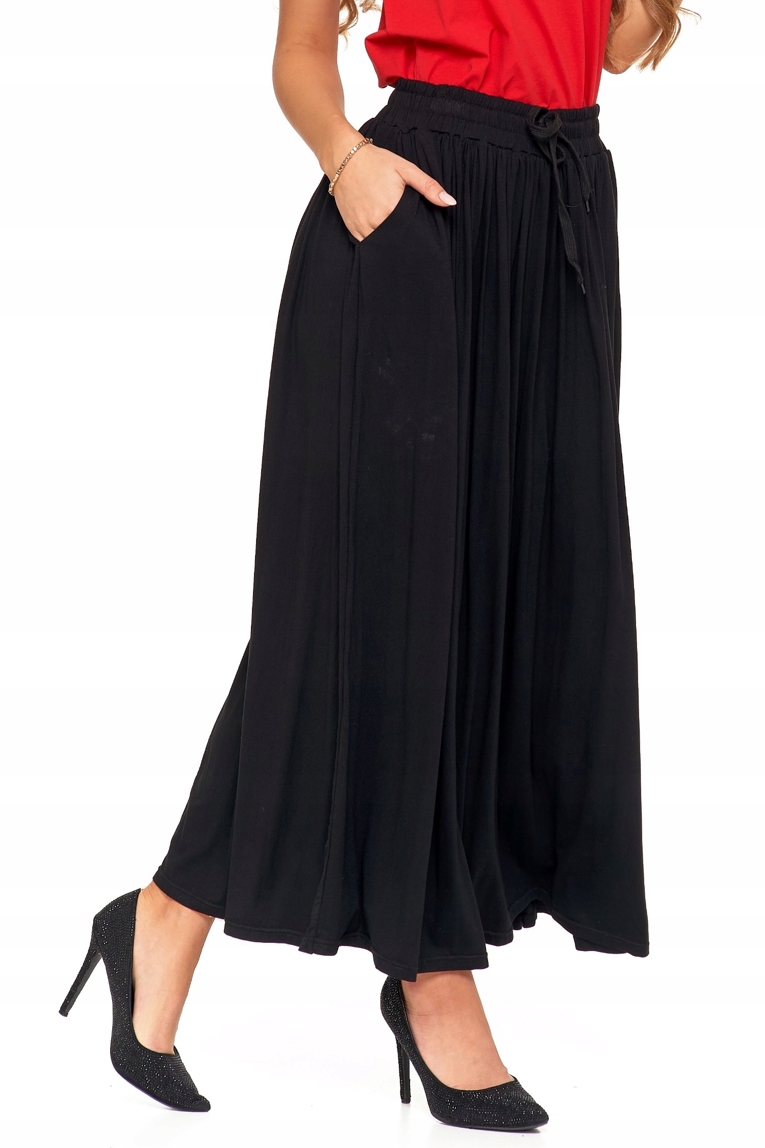 DŁUGA CZARNA SPÓDNICA DAMSKA MAXI Z KIESZENIAMI LEJĄCA WISKOZA MORAJ R.XXL Marka Moraj